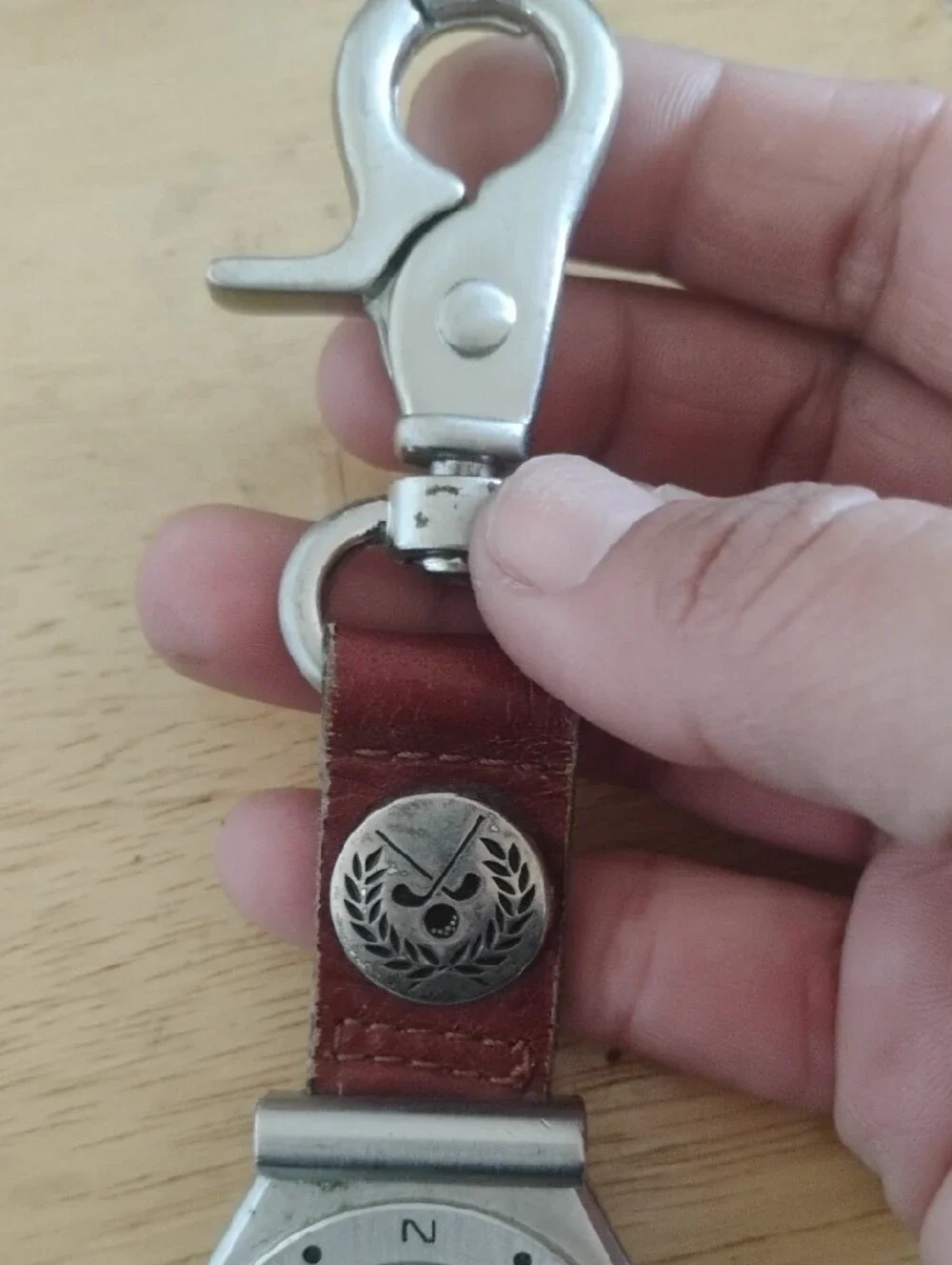 Brookstone Red-Brown Leather Key Clip Watch with Silver Case